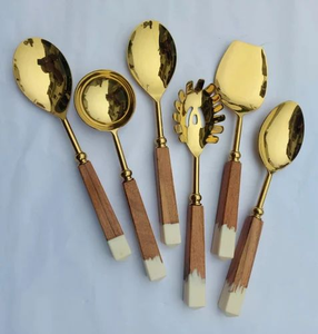 Vintage Eco Friendly Stainless Steel & Resin Handle with <b>Golden</b> Plated Mirror Polish Salad Server for Party - Product Image 2