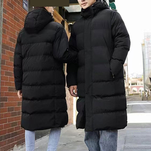 Manteau long matelassé noir à capuche pour homme, doudoune épaisse d'hiver avec fermeture éclair - Product Image 4
