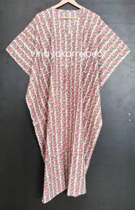 Vestido Kaftán con Estampado Floral para Mujer, Casual, Elegante, Cuello en V, Estilo Bohemio, 100% Algodón, Alta Calidad, Largo Midi, Ropa de Resort - Product Image 4