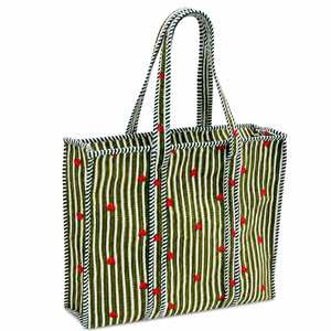 Bolso Tote de Lona con Paneles Florales Bohemios Elegantes, Bolso de Hombro para Mujer, Abierto, con Asas a Rayas, Gran Capacidad - Product Image 3
