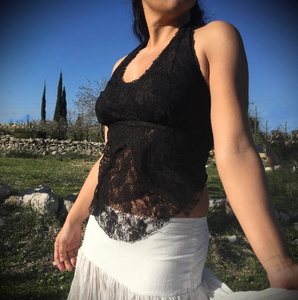 Top Negro de Encaje con Espalda Descubierta, Ajustable, Estilo Hada, Ropa de Festival, Estilo Bohemio Elegante para el Verano y Fiestas - Product Image 2