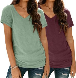 T-shirt femme col V à manches courtes, mode streetwear, haute qualité, logo personnalisable, décontracté, été, tricoté, anti-boulochage - Product Image 1