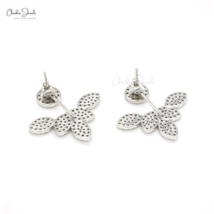 Chordia Jewels Floral Pattern Diamond <b>Cuff</b> <b>Earrings</b> 14K Solid White Gold Cluster Diamond <b>Earrings</b> Luxury Bridesmaid Jewelry Sale - Product Image 5