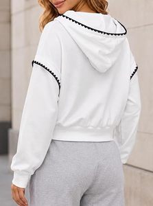 เสื้อฮู้ดครอปท็อปผู้หญิง แขนยาว แต่งขอบตัดกัน สไตล์ลำลอง มีเชือกผูก - Product Image 4