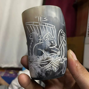 Viking fait à la main indien corne tasse Logo personnalisé court corne à boire bière gobelet en verre pour les fêtes mariages produit d'artisanat naturel - Product Image 1