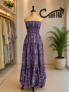 Strapless Gothic Sweet Floral Print Formal Maxi <b>Dress</b> <b>Elastic</b> Waist Pleated Loose Fit Casual Summer Viscose Polyester Woven - Product Image 5
