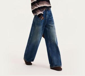 Jean en denim à jambe large pour femme, taille haute, en coton délavé, longueur intégrale, décontracté, pour l'automne - Product Image 2