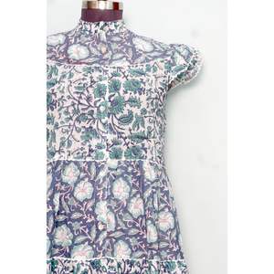 Robe Courte d'Été Imprimée Florale Coupe Trapèze Col Rond Manches Courtes en Coton Biologique Tricoté Confortable avec Boutons Style Décontracté Plage Indienne - Product Image 3