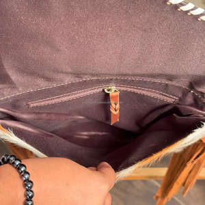 Bolso de hombro tipo bandolera con flecos de gran capacidad de piel de vaca y tarjetero personalizado Conjunto Combinado de 2 piezas para mujer - Product Image 5