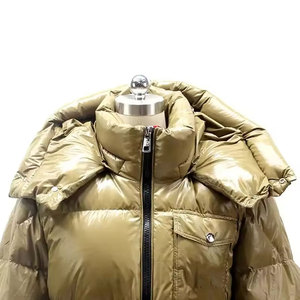 Men's Winter Hooded Puffer Jacket Gold Color Solid Down Filling Windproof Casual Style Zipper Closure Regular Fit - Product Image 4