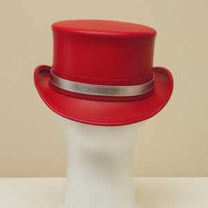 Premium quality custom made Handmade <b>Red</b> Leather <b>Top</b> <b>Hat</b> With Silver Band Festival Cosplay <b>Hat</b> Gift for her - Product Image 3