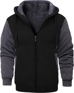 Sudadera con Capucha y Cremallera para Hombre 2026, Forro Polar, Manga Camuflaje, Corte Regular, Estilo Casual para Otoño, Color Negro con Patrón Azul y Blanco - Product Image 6