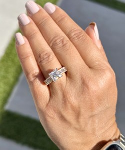 1CT Princess Cut Moissanite With Emerald Cut <b>Stacking</b> Band <b>Ring</b> 925 Silver Fine Proposal Gift For Engagement Wedding Charms - Product Image 6