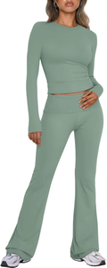 Women's Eco-Friendly Breathable 2-Piece Workout <b>Set</b> Half Sleeve Shirts Fold Over Yoga Pants with Solid Pattern <b>Lounging</b> Outfits - Product Image 4