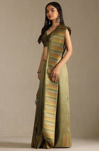 Sari de Tussar Tejido con Diseño de Olivas para Mujer KV con Blusa sin Coser - Product Image 6