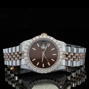 Reloj de Cuarzo de Lujo Personalizado para Hombre, Estilo Hip Hop, Esfera Marrón, Precio al por Mayor, Reloj con Diamantes para Hombre - Product Image 1