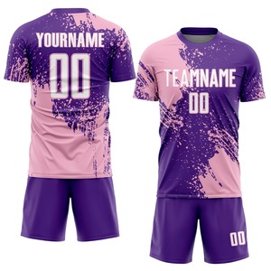 เสื้อฟุตบอลแบบซับลิเมชั่นสั่งทำพิเศษ แขนสั้น คอกลม โพลีเอสเตอร์ 100% แห้งเร็ว สีม่วงชมพู พิมพ์ชื่อทีม เสื้อผ้าสำหรับผู้ใหญ่ - Product Image 1
