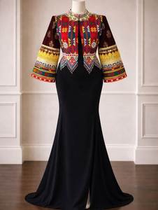 Robe longue traditionnelle indienne pakistanaise Kuchi brodée à la main pour femmes, tenue de fête ethnique vintage, manches longues, formelle - Product Image 5