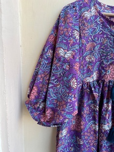 Vestido Maxi Estampado a Mano, Túnica Informal de Algodón con Estampado Floral para Mujer, Vestido Largo con Bordado Floral - Product Image 3