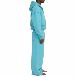 Ensemble de survêtement unisexe avec sweat à capuche court zippé et pantalon de jogging large, tenue décontractée 2 pièces, streetwear, ensemble en coton avec logo personnalisé - Product Image 3