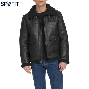 SPOFIT Men's Genuine <b>Leather</b> Breathable Quick Dry Moto <b>Jacket</b> Faux Fur Lining Zipper Closure Windproof <b>Winter</b> Black Regular Fit - Product Image 4