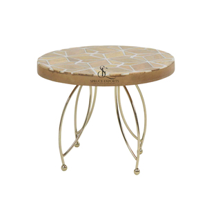 Modern Wood Resin Geometric Cake Stand Round Shape Dessert Display Platter With Gold Metal Legs For Party & Wedding Decor - Product Image 5