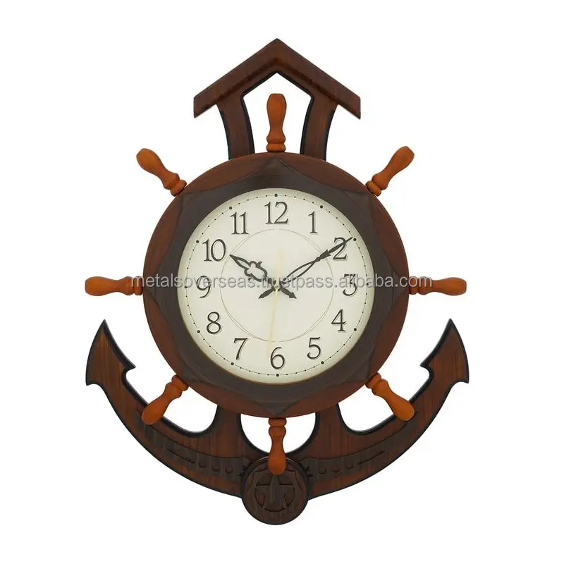 装飾アンカーホイールスタイル木製ケースアナログ振り子壁時計リビングルーム家の装飾オフィスギフト