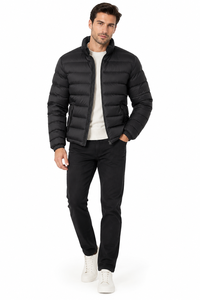 Chaqueta Acolchada Negra para Hombre, Cuello Alto, Cierre de Cremallera, Resistente al Viento, Ecológica, Rellena de Algodón y Poliéster, Informal de Invierno - Product Image 2