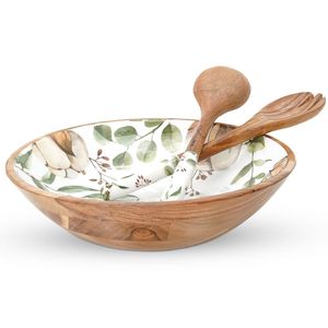 Tazón Redondo de Madera para Servir, Diseño Moderno Grabado a Mano, 9 Pulgadas, Color Madera Natural, para Vajilla y Hostelería - Product Image 1