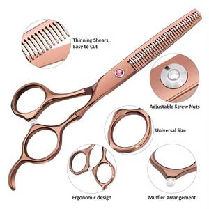 Ensemble de ciseaux à effiler professionnels, couleur personnalisée, acier inoxydable 440C, lame tranchante, manche moyen, pour droitiers, usage en salon, 28 - Product Image 3