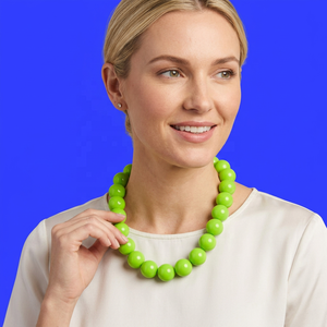 Green Resin Craft Beaded Necklace Round Statement Jewelry Fashion Accessory - Product Image 1