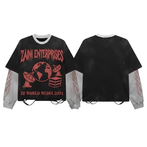 T-shirt formel pour homme à manches courtes, double couche, en jersey de coton premium 400 grammes, noir délavé à l'acide, avec logo personnalisé sur le devant - Product Image 1