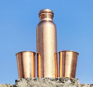 <b>Copper</b> Water Bottle <b>Screw</b>-On Lid Reusable Metal Minimalist Design for Travel Hiking Camping Adults - Product Image 2