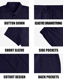 Men's <b>Short</b> <b>Sleeve</b> <b>Button</b> <b>up</b> <b>Shirt</b> And <b>Shorts</b> Set Solid Color Casual Summer Outfit Turn Down Collar Polyester Satin Fabric - Product Image 5