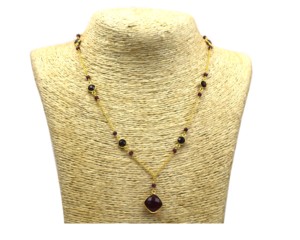 Natural Garnet 18K Rose Gold Plated Sterling Silver Octagon Cut Link Chain Necklace-Bohemian Style Unisex Women's Jewelry - Product Image 5