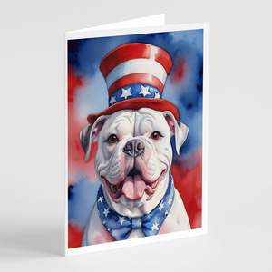 Whimsical A7 Tamaño 5x7 Patriotic American Bulldog Tarjetas de notas en blanco con sobres Paquete de 8 tarjetas de felicitación - Product Image 1