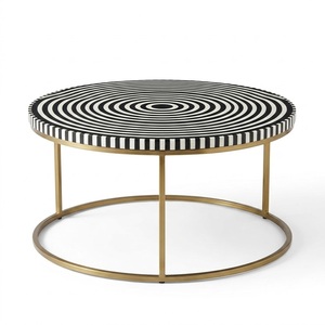 Mesa de centro rectangular hecha a mano con incrustaciones de hueso de camello, diseño de ondas rayadas en resina personalizada, proveedor de mesas de lujo de la India. - Product Image 2