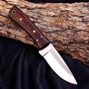 Cuchillo de caza y desollado de hoja fija de acero inoxidable con mango de palisandro, espiga completa, borde biselado, personalizado OEM/ODM, funda de cuero - Product Image 3