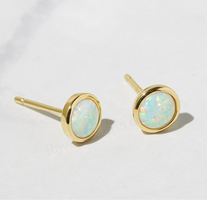 Natural Ethiopian Opal Handmade 18K Gold Plated 925 <b>Silver</b> 6mm Round Bezel <b>Set</b> Designer <b>Stud</b> <b>Earrings</b> Fine Jewelry Gift Women's - Product Image 3