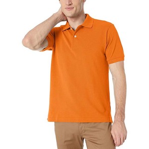 Men's <b>Orange</b> Short Sleeve <b>Polo</b> Shirt Solid Color Pique Knitted Breathable Casual Regular Fit Button Design - Product Image 1