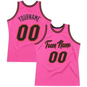 Camiseta de baloncesto auténtica personalizada en rosa, negro y naranja, con nombre y número del equipo, uniforme deportivo de malla. - Product Image 1