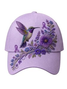 <b>Purple</b> Hummingbird Floral Embroidered Baseball Cap Unisex Adjustable 6-Panel 100% Polyester Breathable Waterproof Party Four - Product Image 1