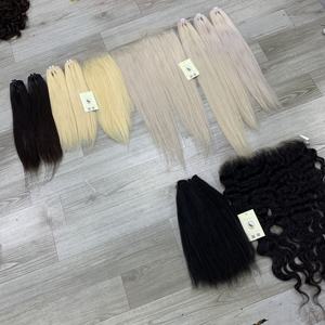 Extensiones de cabello humano virgen vietnamita al por mayor, rubio platino, negro, liso natural, doble trama, cosidas a máquina, directamente de fábrica. - Product Image 4