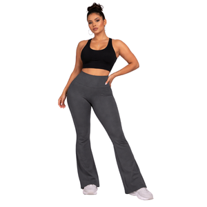 Women High Waist <b>Flare</b> <b>Leggings</b> Grey Yoga Pants Bootcut Workout Fitness Activewear Stretch Trousers - Product Image 1