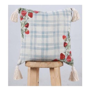 Funda de Cojín Cuadrada de Lino y Algodón con Diseño de Cuadros Azules Bordados Mon Cheri, Cierre de Cremallera, Estilo Vintage - Product Image 5