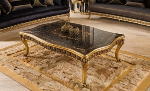 Royal Solid Teak Wood <b>Sofa</b> Set Luxury 7 Seater <b>Black</b> Gold Carved Turkish Neo Classic Couch Coffee <b>Table</b> Living Room Furniture - Product Image 6
