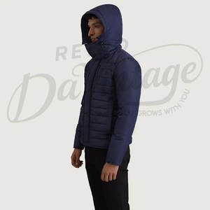 Chaqueta de invierno acolchada azul marino para hombre, corte ajustado, con capucha, cálida, informal, tipo parka acolchada. - Product Image 4