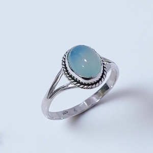 Anillos de Plata de Ley 925 con Calcedonia Azul, Anillo de Banda Dividida con Gema, Joyería Fina Hecha a Mano - Product Image 2