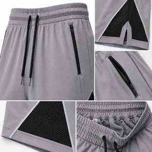 Shorts de sport gris pour hommes à séchage rapide avec poches zippées, taille à cordon de serrage, empiècements en mesh – Idéal pour l'été, respirant et ultra-absorbant - Product Image 5