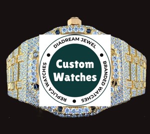 Reloj de Pulsera de Cuarzo para Hombre, con Esfera Negra Cronógrafo Hecha a Mano, Totalmente Adornada con Diamantes Moissanite, Movimiento de Cuarzo, 41 mm - Product Image 1